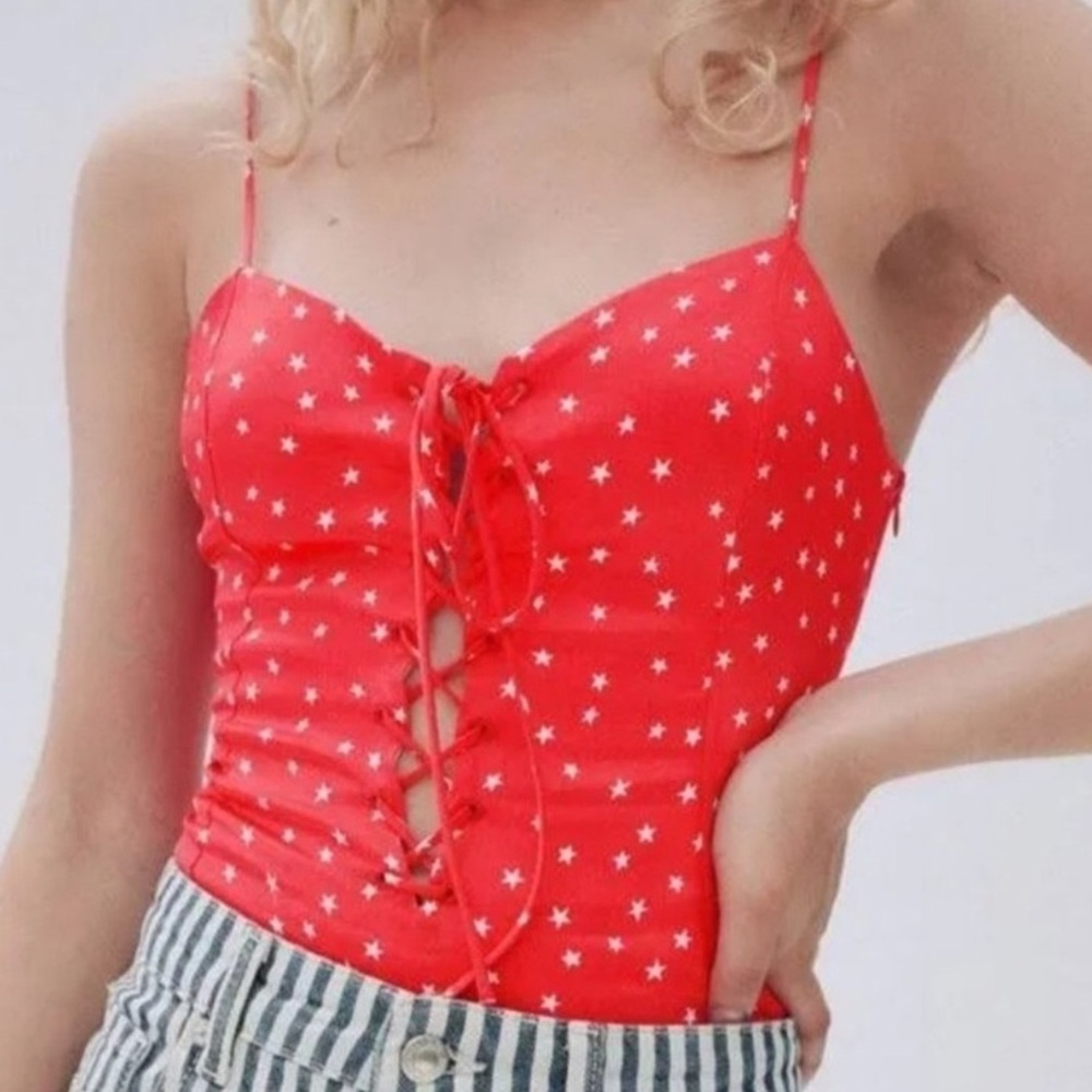 Zara Star Print Lace Up Bodysuit Size M